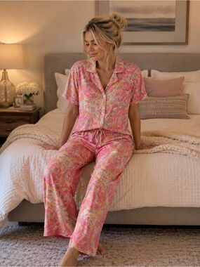 Ralph Lauren NEW Pink Paisley Short-Sleeve Pajama Set- Large